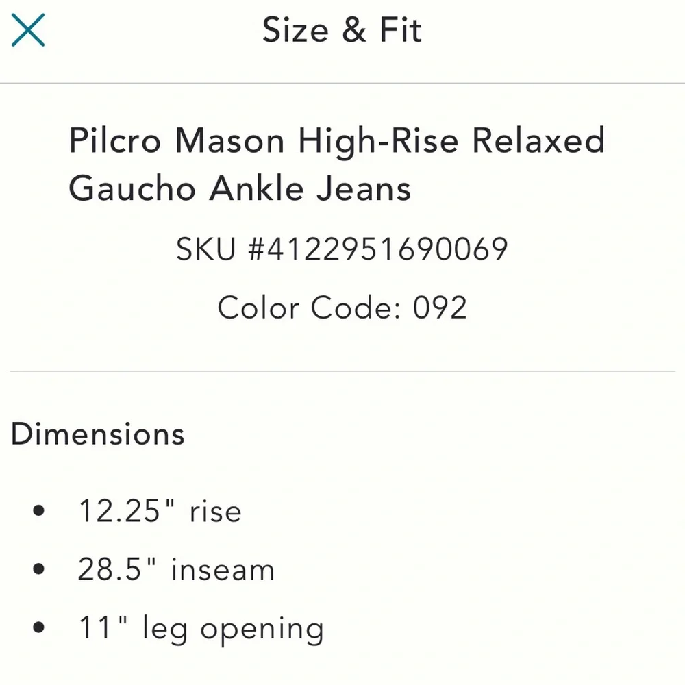 Pilcro Mason High-Rise relaxed gaucho ankle jeans Light Blue Wide Leg Sz.28 - Picture 9 of 10